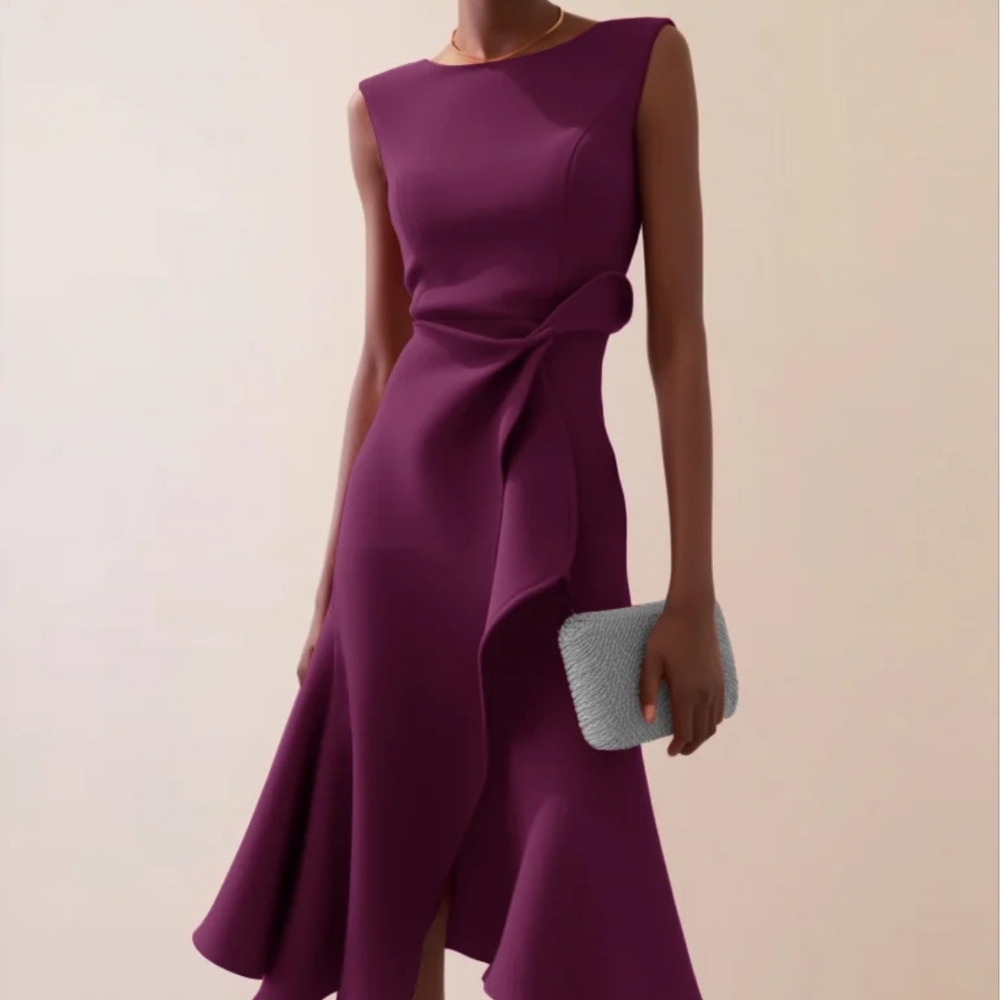 Sleeveless Asymmetrical Midi Dress in Plum